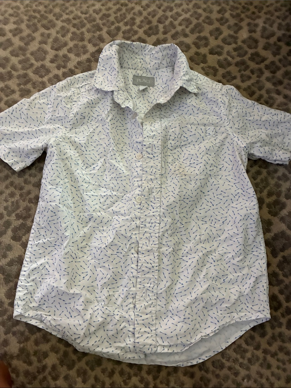 Target Men's Light Blue Short-Sleeve Button-Up Shirt with Navy Micro Dashes